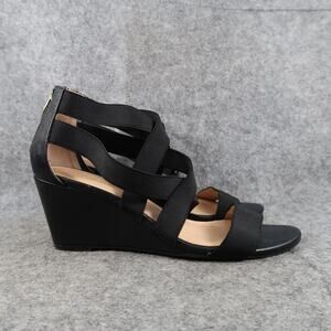Liz Claiborne Shoes Womens 7 Wedge Sandal Fashion Heel Zip Strappy Black Classic